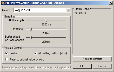 Winamp WaveOut, включение Alt. setting method